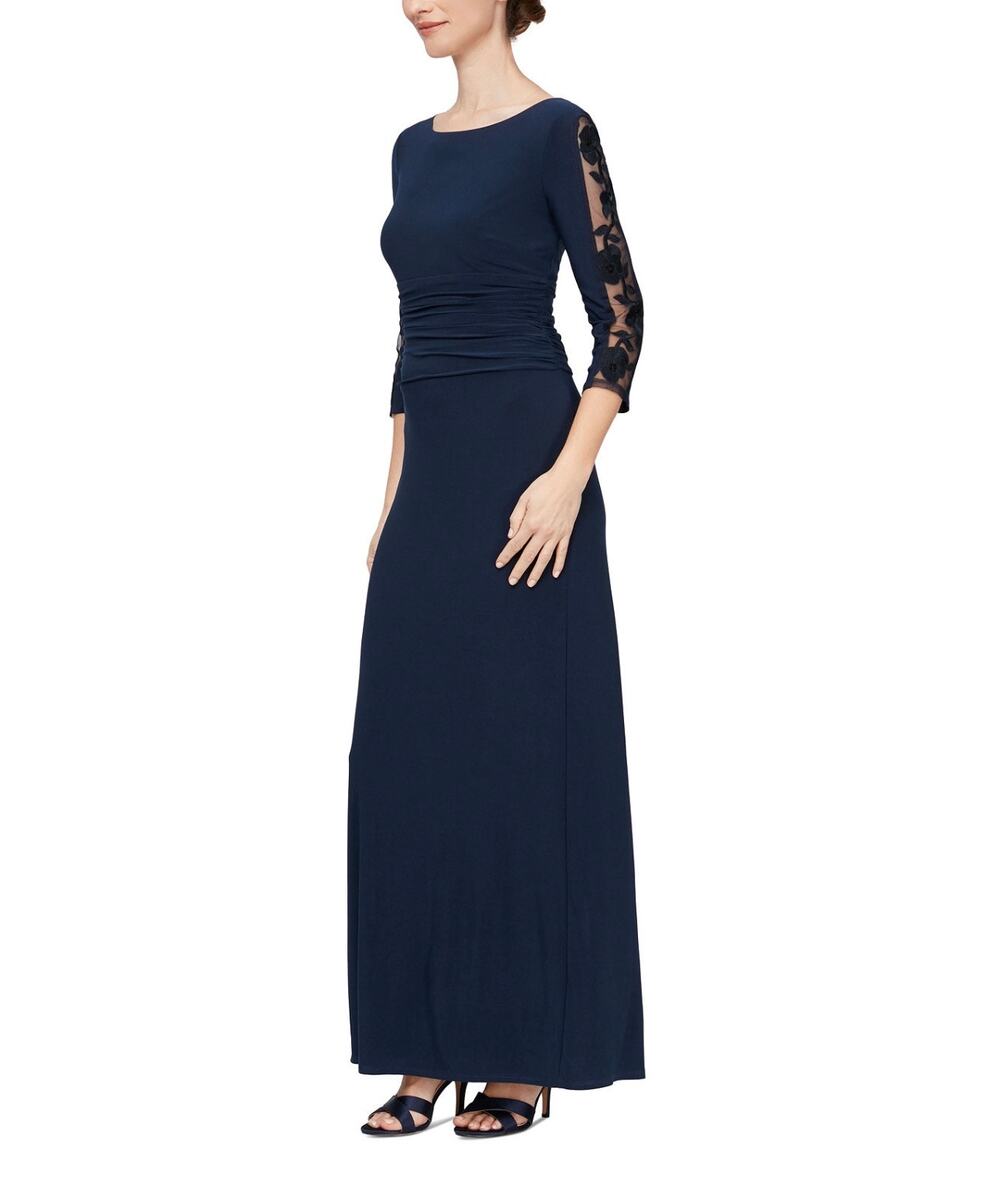SL Fashions Navy Evening Gown Size 16 NWT Ruched Formal Dress